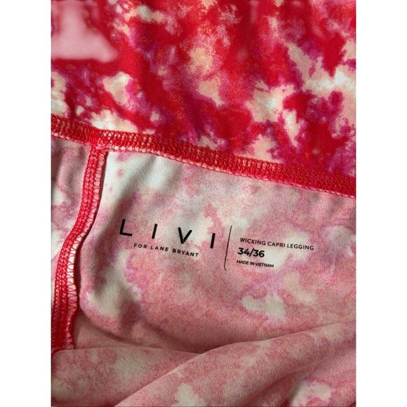 NEW LIVI High Rise Wicking Capri Legging Strappy Hem Tie Dye 34 36 Pink Red - Picture 5 of 12